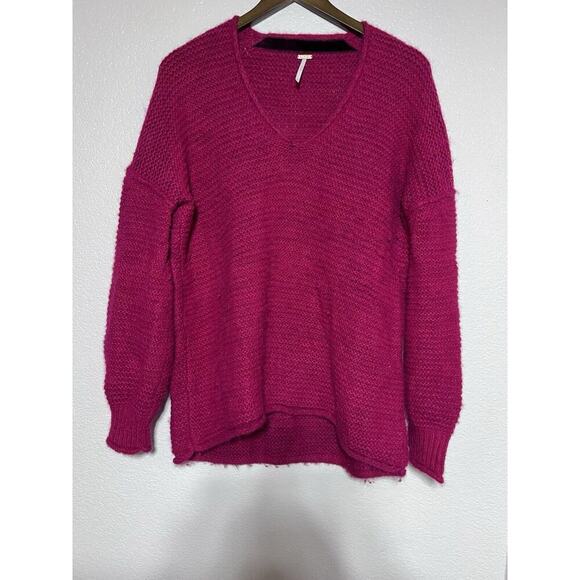 Free People All Mine Sweater Raspberry Size XS Pink V Neck Alpaca Wool - Picture 4 of 9